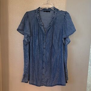 Jane and Delancey Denim Blue Ruffle Sleeve Shirt